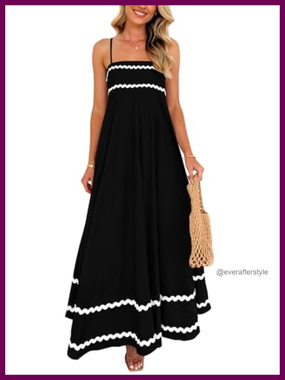 Women's Boho Maxi Dress Spaghetti Strap Square Neck A-Line Flowy Sundress